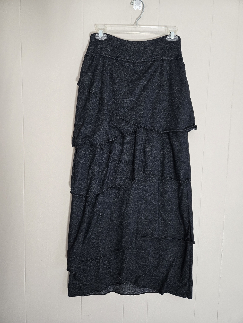 Athleta Feather Falls Tiered Maxi Skirt Gray Stretch Athleisure Boho Lagenlook M